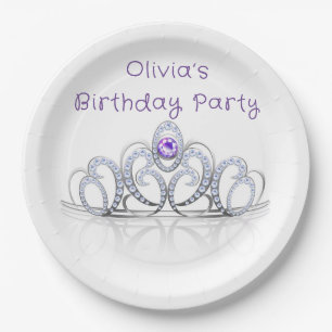 Lila Prinzessin Diamond Crown Geburtstagsparty Pappteller