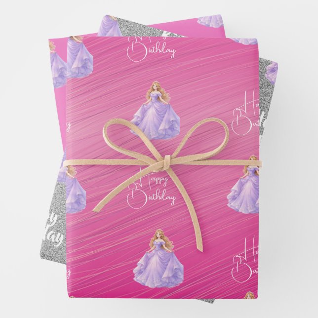 Lila Prinzessin  Geschenkpapier Set (Beispiel)