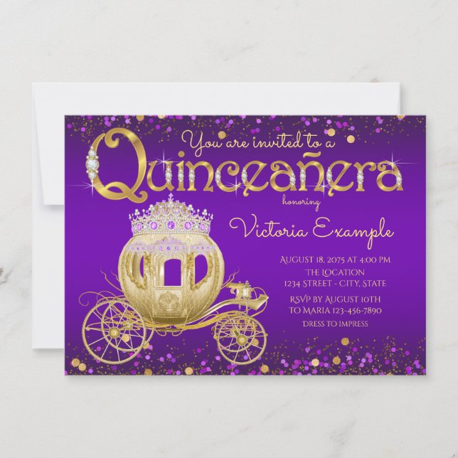 Lila Prinzessin Quinceanera Einladung (Vorderseite)