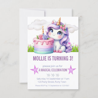 Lila Prinzessin Unicorn Geburtstagspartei Einladung