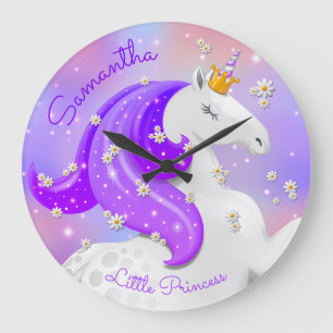 Lila Prinzessin Unicorn Kinderzimmer Große Wanduhr