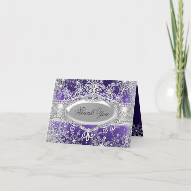 Lila Prinzessin Winter Wonderland Dankeschön Karte (Vorderseite)