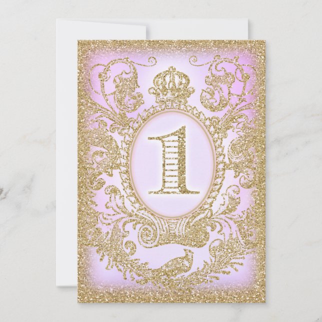 Lila Prinzessin zum ersten Geburtstag Einladung (Vorderseite)