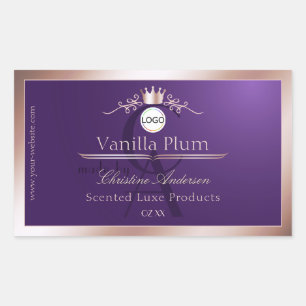 Lila Produktlabel Rose Gold Rahmen Logo Monogramm Rechteckiger Aufkleber