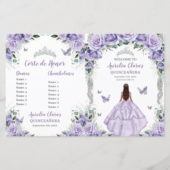 Lila Programm Lilac Floral Quinceanera 15 (Vorderseite)