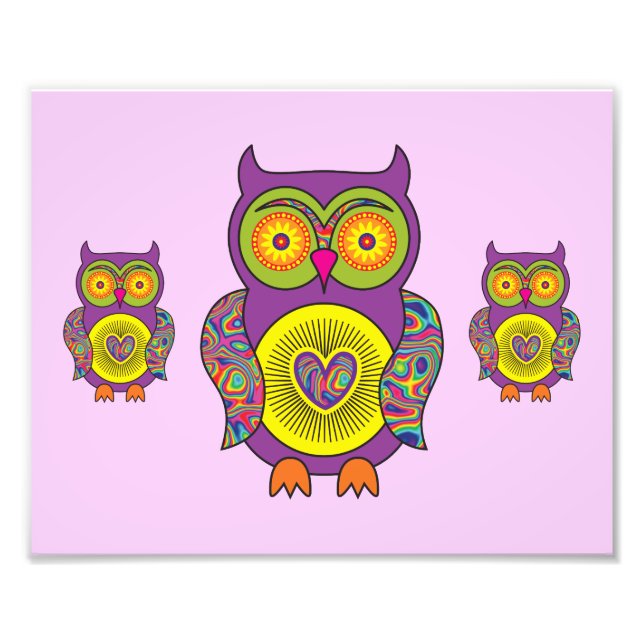 Lila Psychedelic Owl Fotodruck (Vorne)