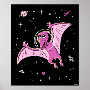 Lila PterodactylDinos im Weltraum Poster