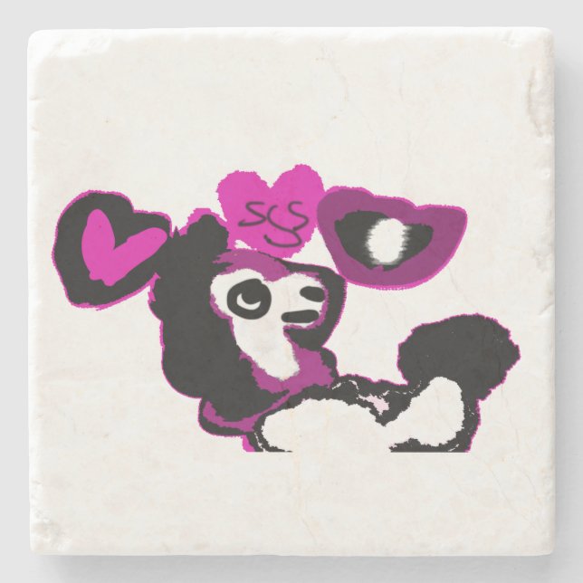 Lila Pudel Kunst Steinuntersetzer (Vorderseite)