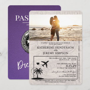Lila Puerto Rico Passport Hochzeit Einladung
