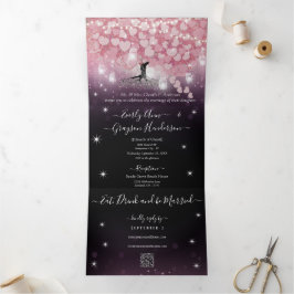 Lila Pulver Pink und schwarzes Herz Leaf Hochzeit Dreifach Gefaltete Einladung