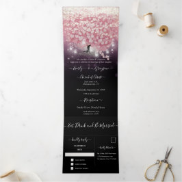 Lila Pulver Pink und schwarzes Herz Leaf Hochzeit Dreifach Gefaltete Einladung