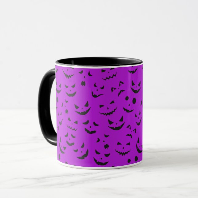 Lila Pumpkin Smile Elegantes Vintages Halloween Tasse (Vorderseite Links)