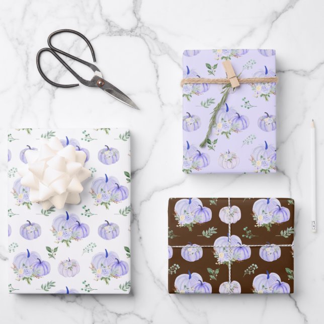 Lila Pumpkins Floral Geschenkpapier Set (Vorderseite)