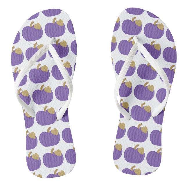 Lila Pumpkins Gold Leaf Muster Herbst FlipFlops (Fußbett)