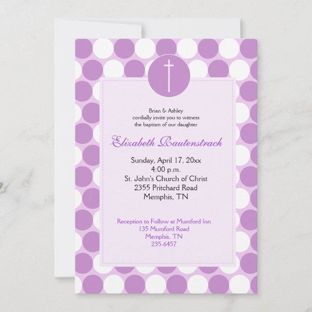 Lila Punkt Taufe/Einladung zur Feier Einladung (Vorderseite)