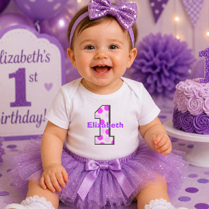 Lila Punkte Einfach 1. Erster Geburtstag Baby T-shirt