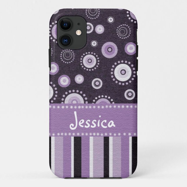 Lila Punkte u. Streifen Case-Mate iPhone Hülle (Rückseite)