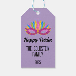 Lila Purimmaske mit Feathers Familienname Geschenkanhänger