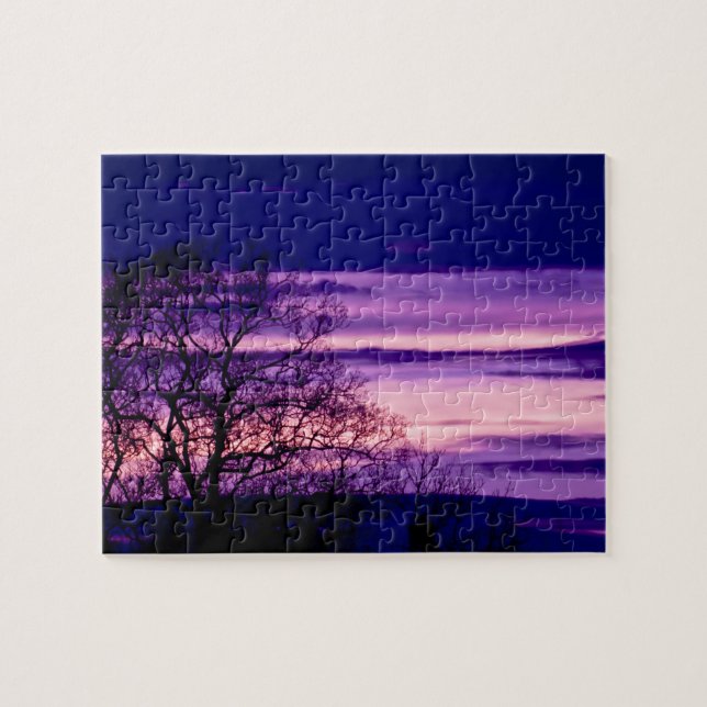 Lila Puzzle mit Sonnenuntergang Silhouette (Horizontal)