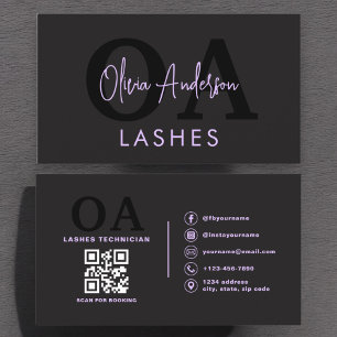 Lila QR-Code Auge Lashes Techniker Schwarz Visitenkarte