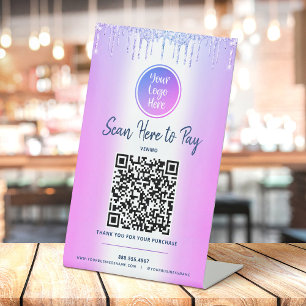 Lila QR-Code Bezahlen Sie hier Glitter-Tropfen Ben Sockelschild