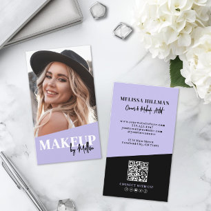 Lila QR-Code Foto Make-up Vertikal Visitenkarte
