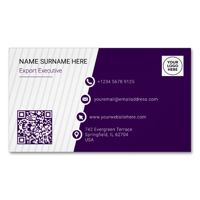 Lila QR-Code Magnetische Visitenkarte (Vorderseite)