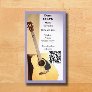 Lila QR Code Musiklehrer Akustische Gitarre Visitenkarte