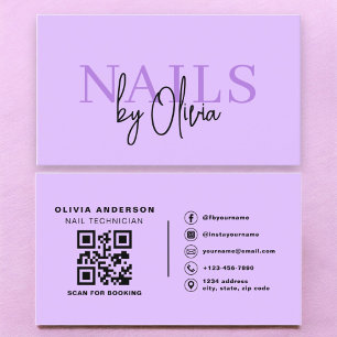 Lila QR-Code Nagelspezialisten Typografie Visitenkarte