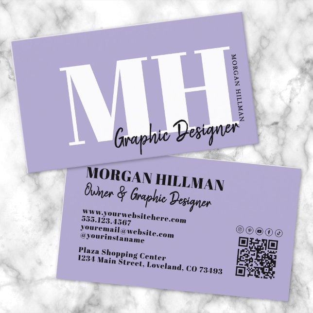 Lila QR-Code Visitenkarte (Lavender QR Code Purple Monogram Business Card )