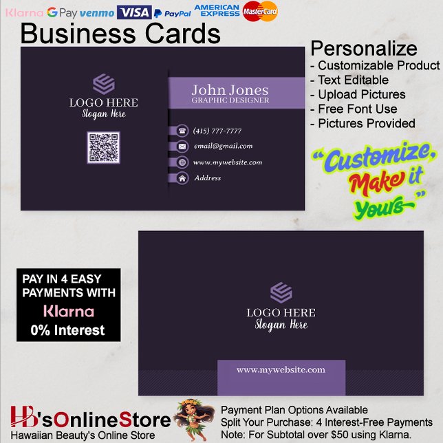 Lila QR-Code-Visitenkarten 23-er-Paket mit 100 Visitenkarte (Purple QR Code Business Cards 23 Pack of 100.)