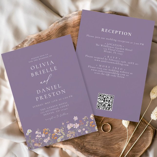 Lila QR-Hochzeit in einer Wildblume Einladung (Von Creator hochgeladen)