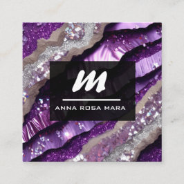 *~* Lila QR Lavender Glam Luxe Initial AP66 Quadratische Visitenkarte