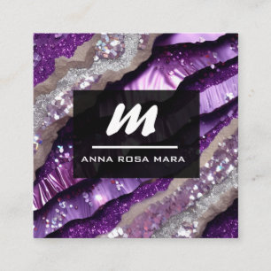 *~* Lila QR Lavender Glam Luxe Initial AP66 Quadratische Visitenkarte