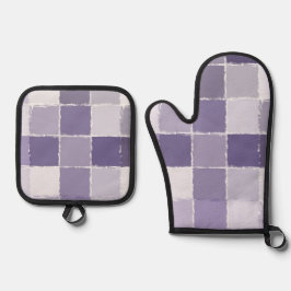 Lila Quadrate Ofenhandschuh & Topflappen-Set