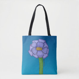 Lila quadratische Blume mit blauem Hintergrund