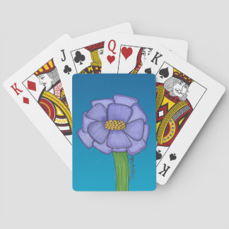 Lila quadratische Blume mit blauem Hintergrund Spielkarten