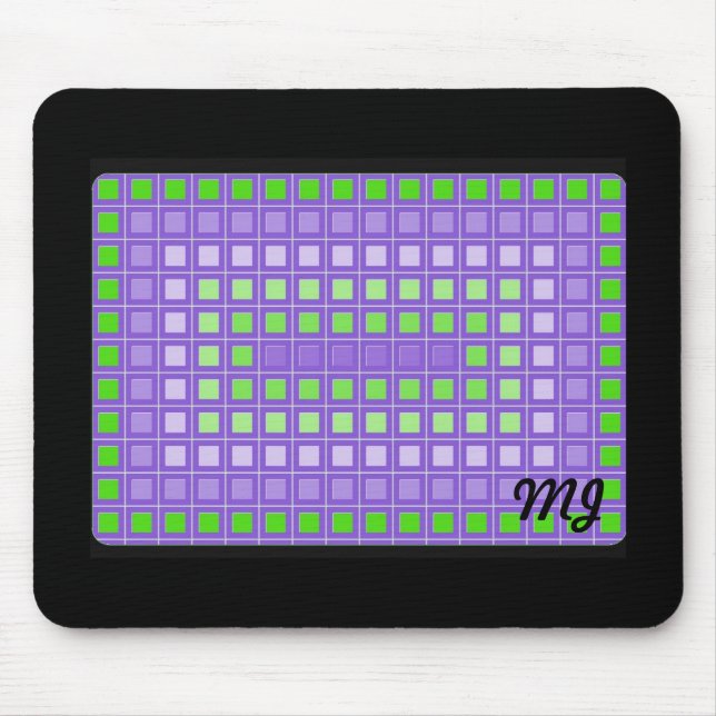 Lila quadratisches Muster mit Initialen Mousepad (Vorne)
