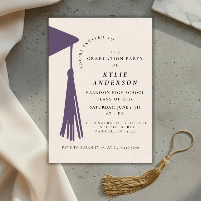 Lila Quaste Abiturfeier Einladung (Purple Tassel High School Graduation Party Invitation)
