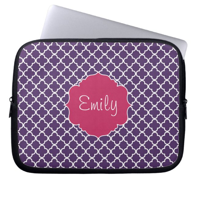 Lila Quatrefoil Muster Laptopschutzhülle (Vorderseite)
