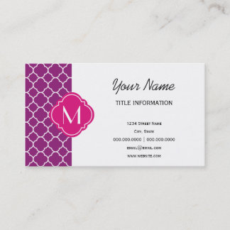 Lila Quatrefolienmuster mit Monogramm Visitenkarte