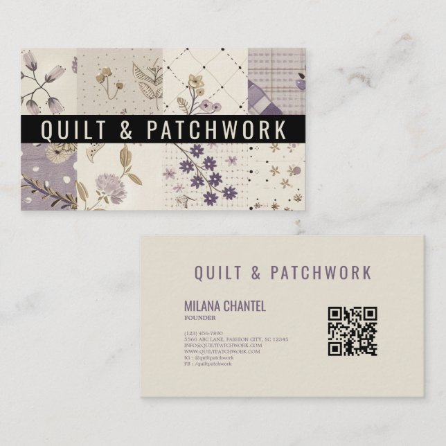 Lila Quilt-Patchwork-Handmade Kleidung  Visitenkarte (Vorne/Hinten)
