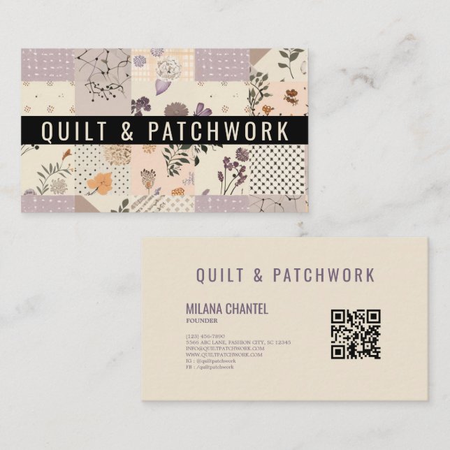 Lila Quilt Patchwork Handmade Kleidung  Visitenkarte (Vorne/Hinten)