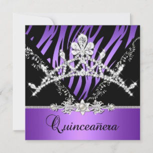 Lila Quinceanera 15. Zebra Tiara Diamond Einladung