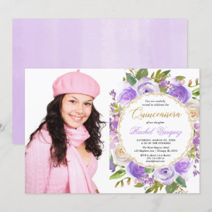 Lila Quinceanera Blumenlavender lila Foto Einladung