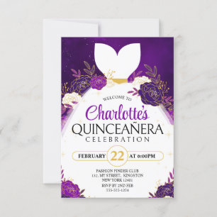 Lila Quinceañera﻿ Blumenweißes Prinzessinnenkleid Einladung