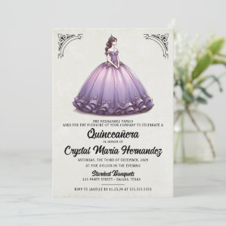 Lila Quinceañera Einladung