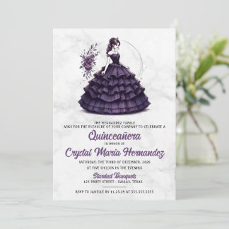 Lila Quinceañera Einladung