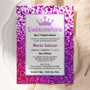 Lila Quinceañera Glamour Spanien Einladung