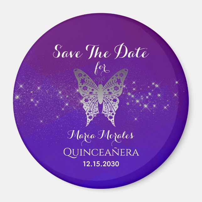 Lila Quinceanera Save the Date Einladung Magnet (Vorne)